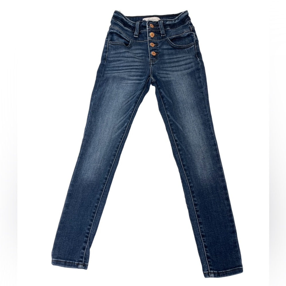 Kancan Signature Girl Dark Wash Distressed Skinny Button Fly Denim Jean Size 12